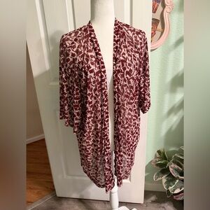 Lane Bryant Maroon and Cream Patterned Kimono